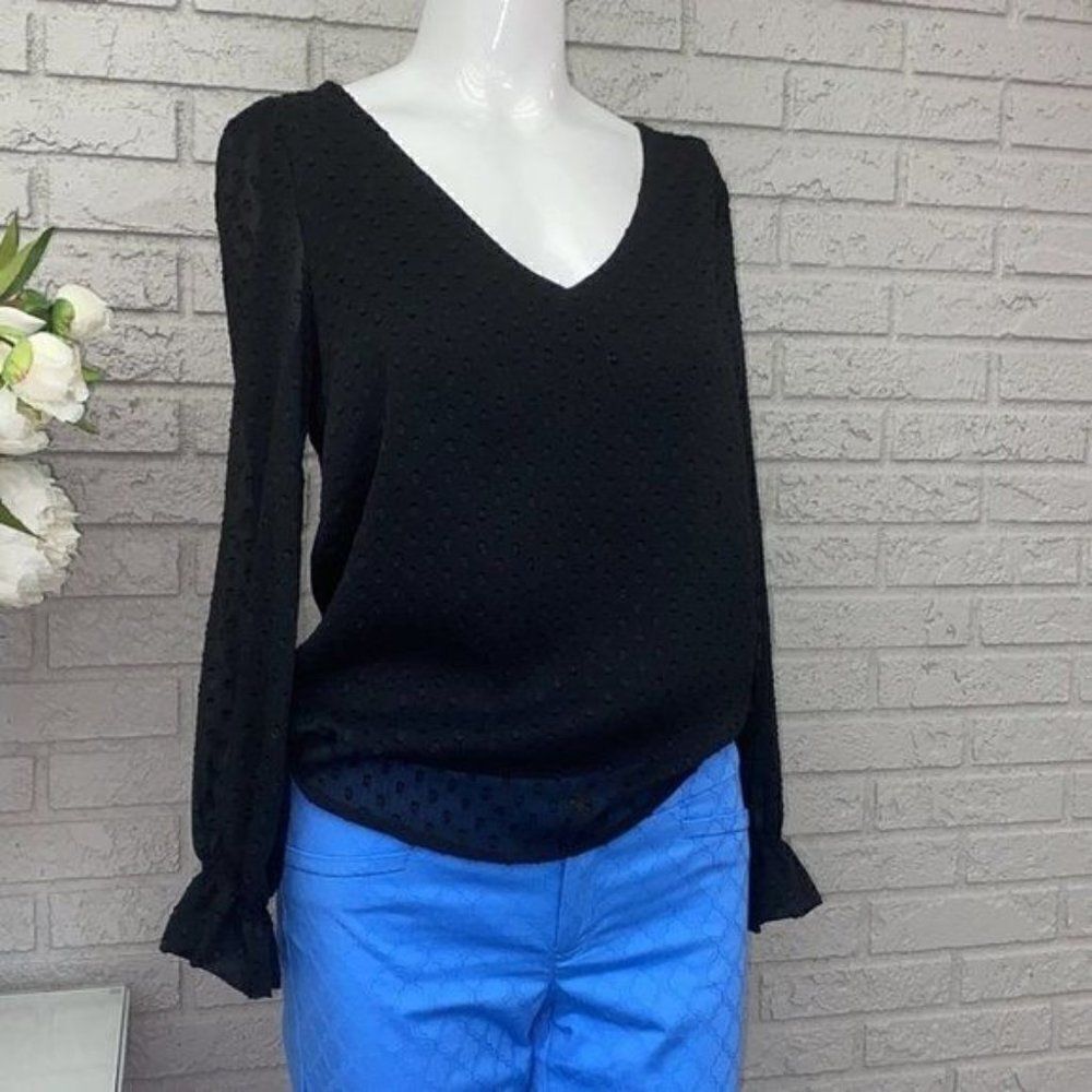 Springfield Black Sheer Long Sleeve Blouse Size S NWT